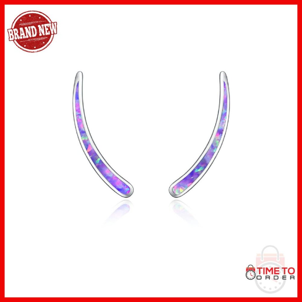 Sterling Silver Ear Climbers With Created Opal, 22mm Length, Hypoallergenic